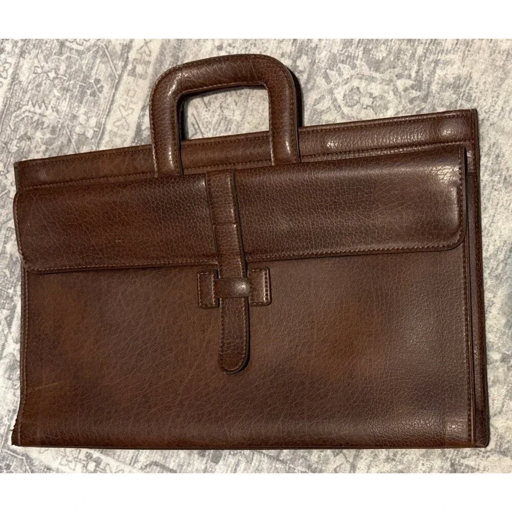 Vtg  faux Leather Legal Portfolio Briefcase Document Messenger Bag attaché case